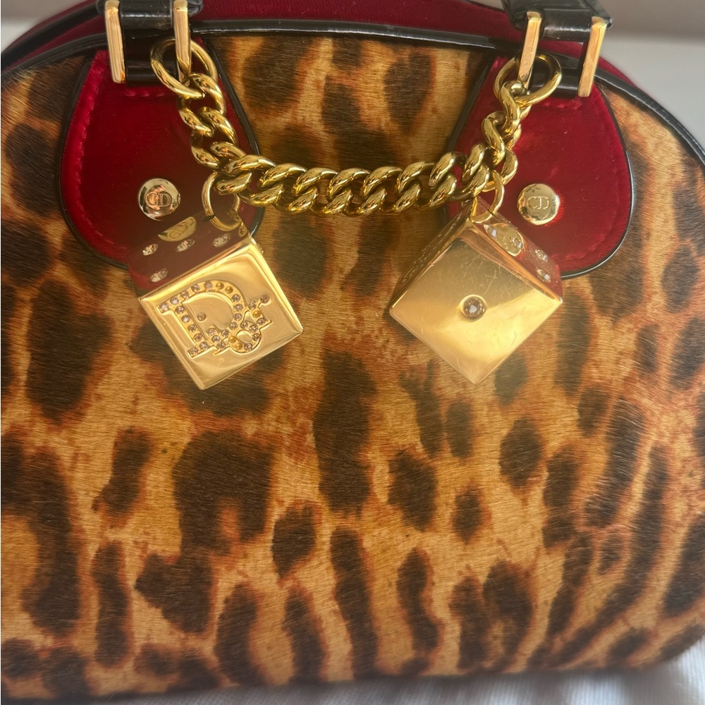 Christian Dior John Galliano Leopard Print Bowler Bag Cheetah Dice Purse - Picture 7 of 11